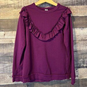 Tea Girls Ruffled Long Sleeve Plum‎ Purple Sweatshirt Top 8 Cotton Cottagecore